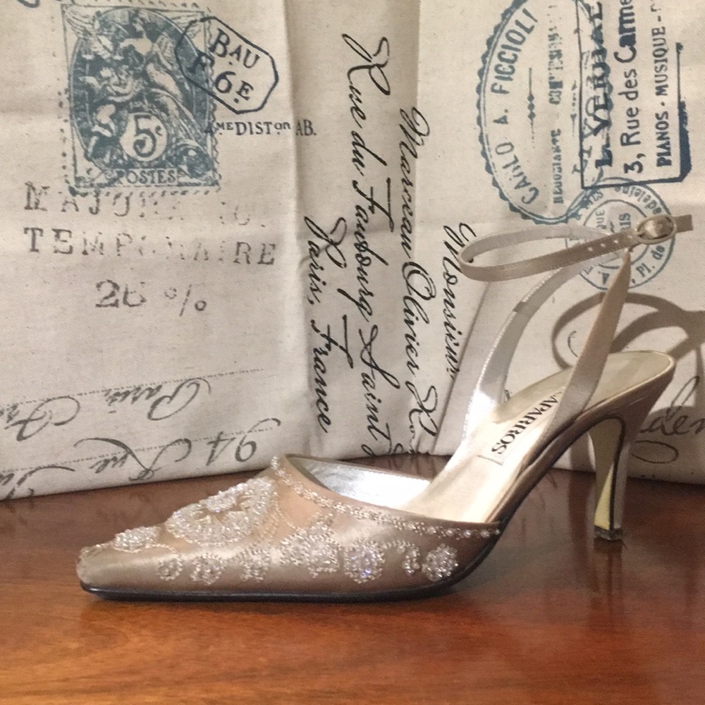 Caparros taupe silk slingback